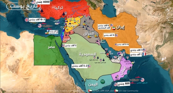 تعرف على خريطة القواعد الأمريكية في الأراضي العربية