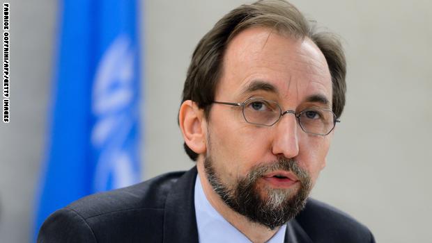 United Nations High Commissioner for Human Rights Zeid Ra'ad Al Hussein delivers a speech at the opening of a new Council's session on June 13, 2016 in Geneva.
Registration centers for migrants arriving on the Greek islands from the Turkish coast are essentially "large areas of forced confinement", on Monday denounced the UN High Commissioner for Human Rights Zeid Ra'ad Al Hussein. / AFP / FABRICE COFFRINI (Photo credit should read FABRICE COFFRINI/AFP/Getty Images)