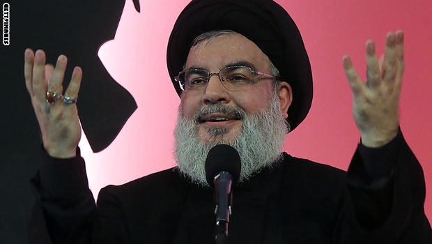 Hassan Nasrallah, the head of Lebanon's militant Shiite Muslim movement Hezbollah, speaks during a ceremony on the eve of the tenth day of the mourning period of Muharram, which marks the day of Ashura, in a southern suburb of the capital Beirut on October 11, 2016.
Ashura mourns the death of Imam Hussein, a grandson of the Prophet Mohammed, who was killed by armies of the Yazid near Karbala in 680 AD. / AFP / afp / STRINGER (Photo credit should read STRINGER/AFP/Getty Images)