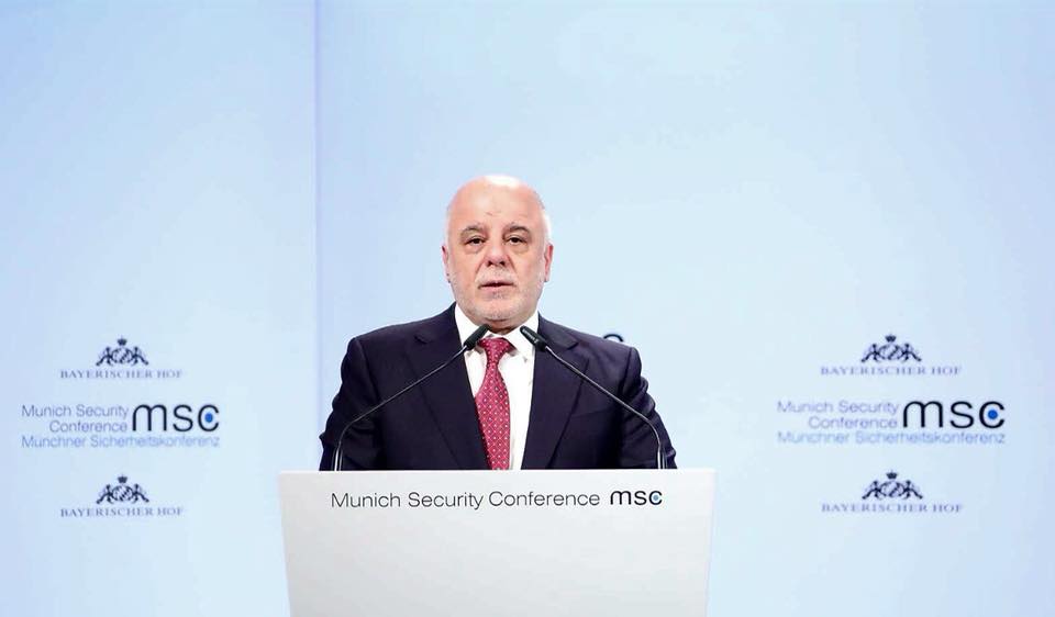 “العبادي” أمام مؤتمر ميونخ للأمن: نسعى لحصر استخدام السلاح بيد الدولة