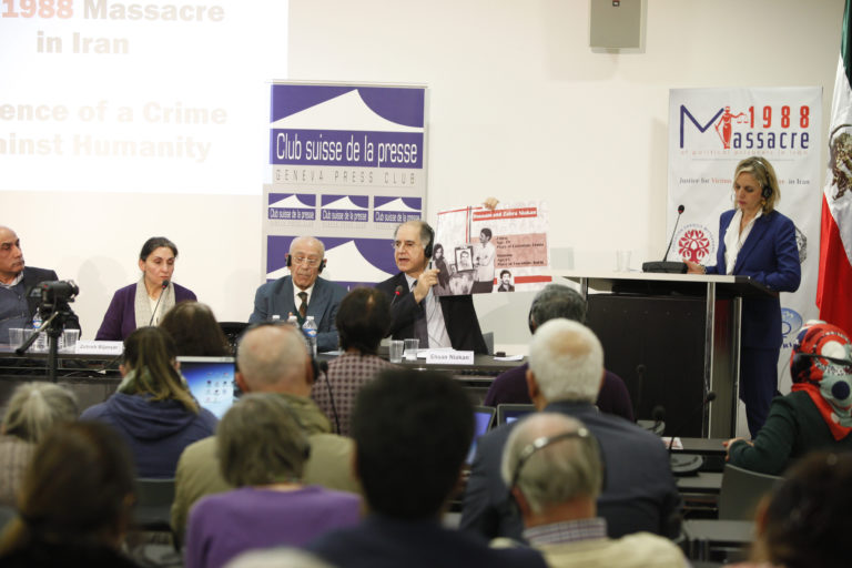 Ehsan Niakan, Geneva, Switzerland, 01/02/2018 - Civil society hearing into the 1988 massacre in Iran held at Geneva Press club. TheÊTestimony by six witnesses:ÊEhsan Niakan (relative of 3 victims, survivor), was at the first part of this Hearing. The Media Express