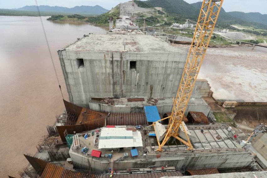 FILE PHOTO: Ethiopia's Grand Renaissance Dam seen as it undergoes construction work on the river Nile in Guba Woreda, Benishangul Gumuz Region, Ethiopia September 26, 2019. Picture taken September 26, 2019. REUTERS/Tiksa Negeri/File Photo