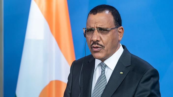 Niger's President Mohamed Bazoum gives a statement at the chancellery in Berlin, Germany, July 8, 2021. Bernd von Jutrczenka/Pool via REUTERS