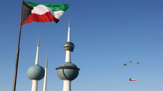Kuwaiti military helicopters perform during an airshow to mark country's 63rd Independence Day celebrations in Kuwait City on February 26, 2024. (Photo by YASSER AL-ZAYYAT / AFP)
