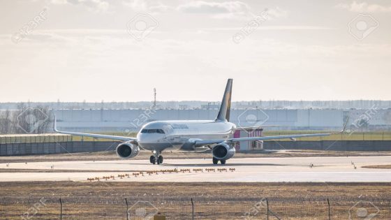 Kyiv, Ukraine - March 17, 2019: Lufthansa Airbus A320 taxiing to the runway in the airport