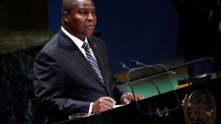 FILE PHOTO: Central African Republic President Faustin Archange Touadera addresses the 74th session of the United Nations General Assembly at U.N. headquarters in New York City, New York, U.S., September 25, 2019. REUTERS/Carlo Allegri/File Photo