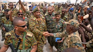 Sudanese army chief Abdel Fattah al-Burhan visits the Flamingo Marine Base in Port Sudan on August 28, 2023. The war between Burhan and his former deputy Mohamed Hamdan Daglo, who commands the paramilitary Rapid Support Forces (RSF), has raged since April 15, spreading from Khartoum and Darfur to Kordofan and Jazira state, killing thousands and forcing millions to flee their homes. (Photo by AFP) (Photo by -/AFP via Getty Images)
