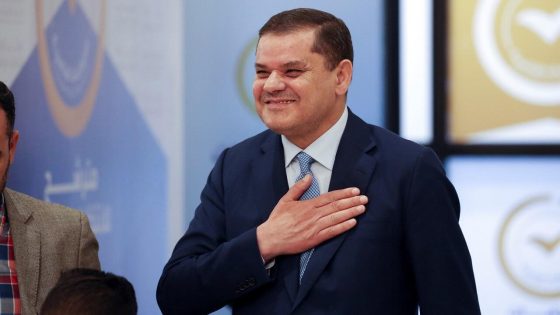 Libyan Prime Minister Abdulhamid al-Dbeibah arrives to submit his candidacy papers for the upcoming presidential election at the headquarters of the electoral commission in Tripoli, Libya November 21, 2021. REUTERS/Hazem Ahmed