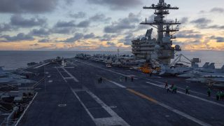U.S. Sailors prepare for flight operations aboard Nimitz-class aircraft carrier USS George H.W. Bush (CVN 77), April 24, 2026. George H.W. Bush is deployed to the U.S. 5th Fleet area of operations to support maritime security and stability in the Middle East. (U.S. Navy photo)